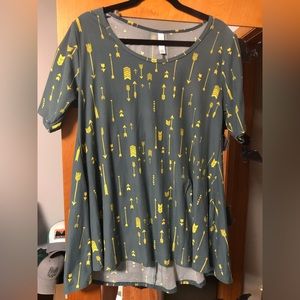 Authentic LuLaRoe Irma top, size M, green w/ yellow arrows, like new condition